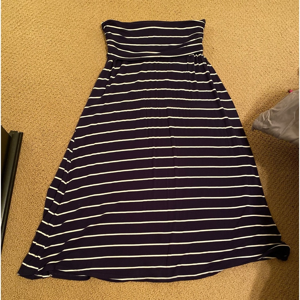 Strapless tube top midi dress - XL - Navy & White stripes